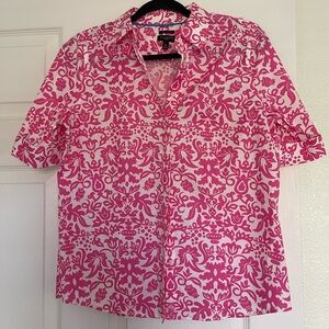 Talbots Women’s Pink Patterned Button Down Short Sleeve Shirt Sz 10P Floral